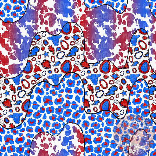 Fourth Of July Cowprint Cheetah Concho Groovy Lines Seamless File