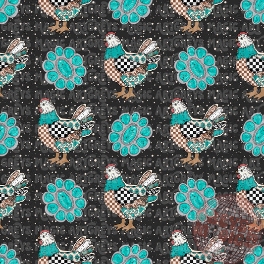 Western Granny Quilted Chickens And Conchos Seamless File