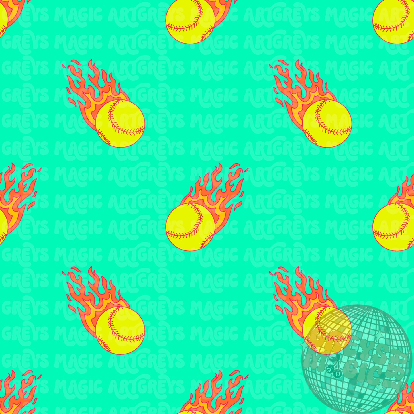 Teal Flame Softball Seamless File