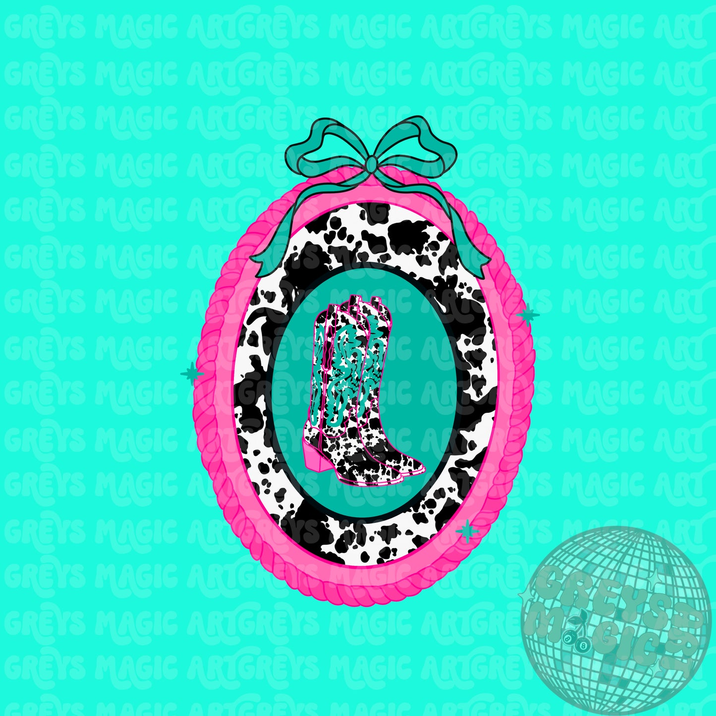 Cowprint Western Boots Bow Mirror PNG