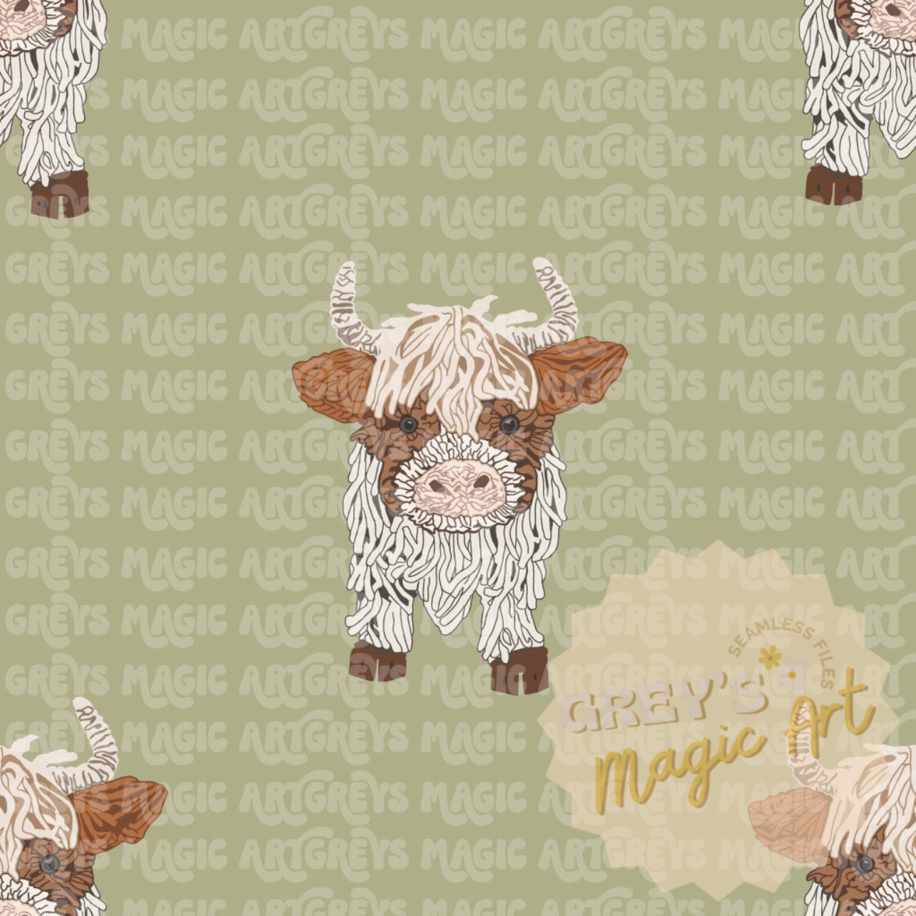 Sage Highland Cow Seamless File