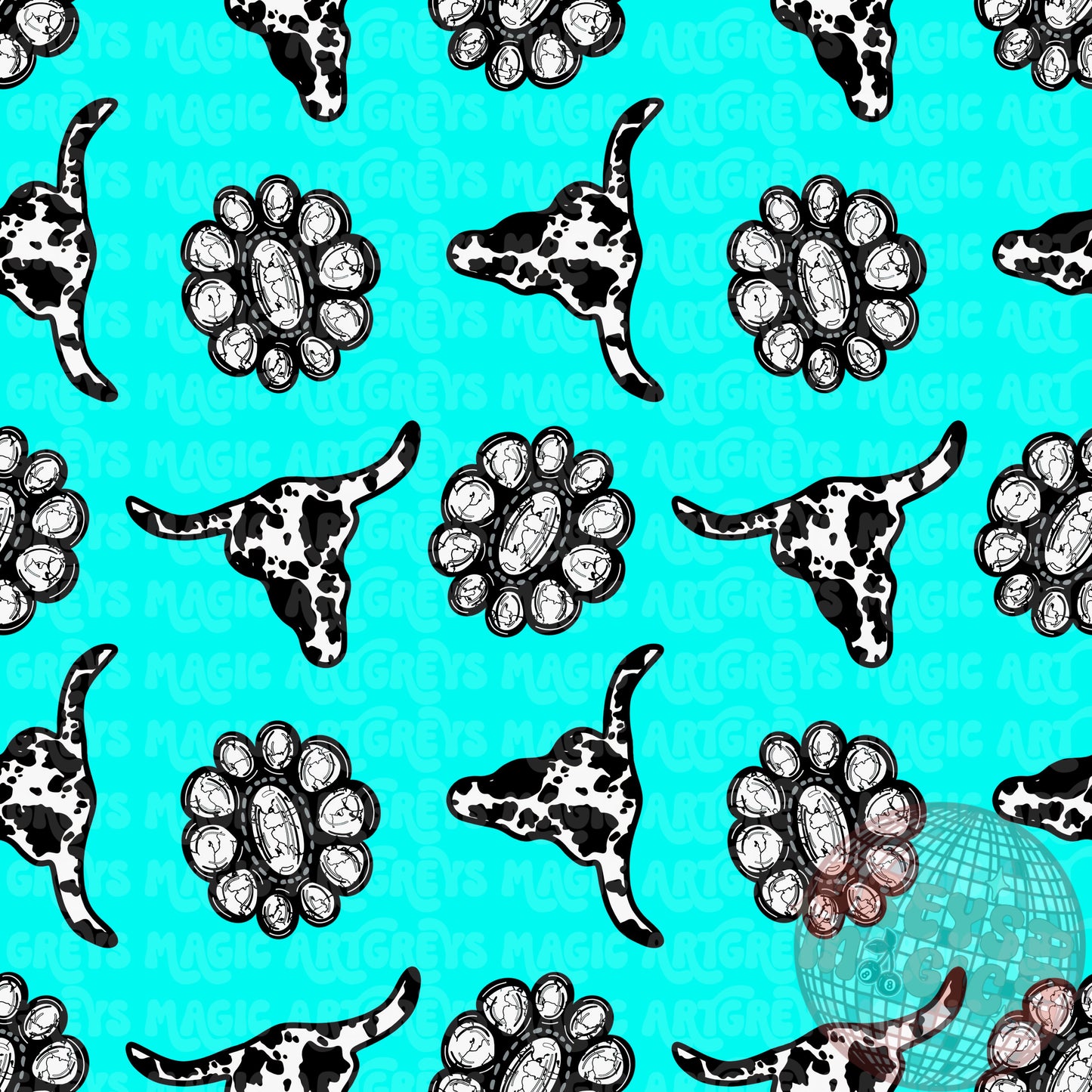 Western Cowprint Concho Blue Seamless File