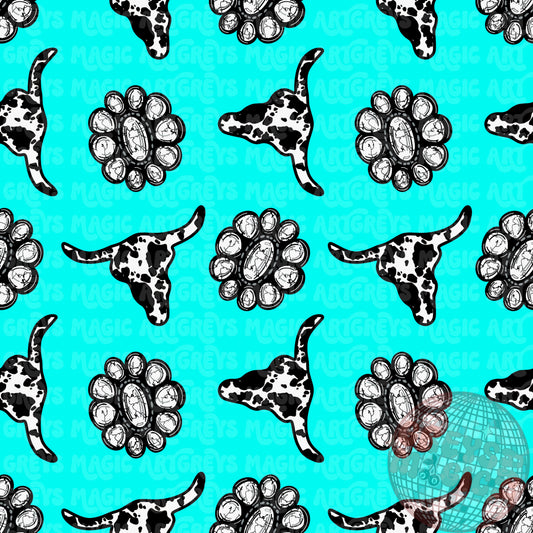Western Cowprint Concho Blue Seamless File