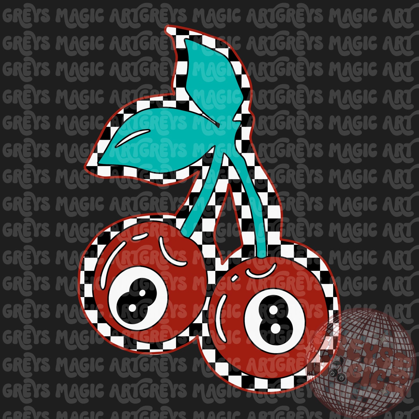 Checkered 8Ball Cherries PNG