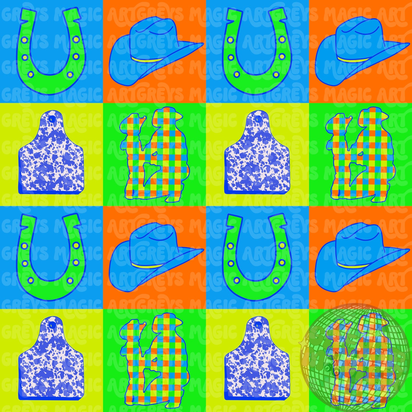 Neon Checkered Cowboy Seamless File