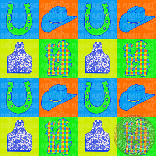 Neon Checkered Cowboy Seamless File