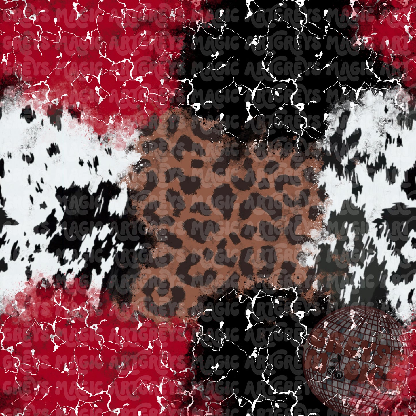 Red Black And White Cheetah Cow Marble Stone Mashup Seamless File
