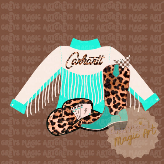 Turquoise Cheetah Cowgirl PNG