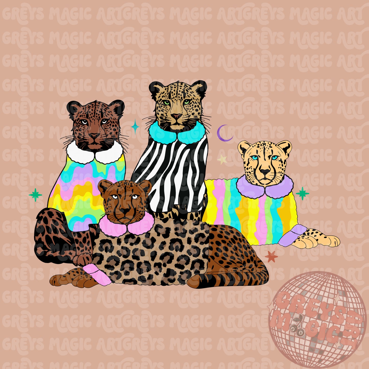 Groovy Retro Cheetahs PNG