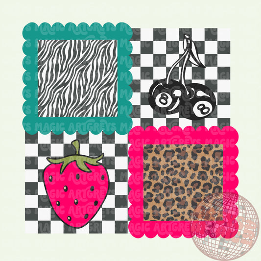 Strawberry 8ball Cherry Checkered Animal Squares PNG