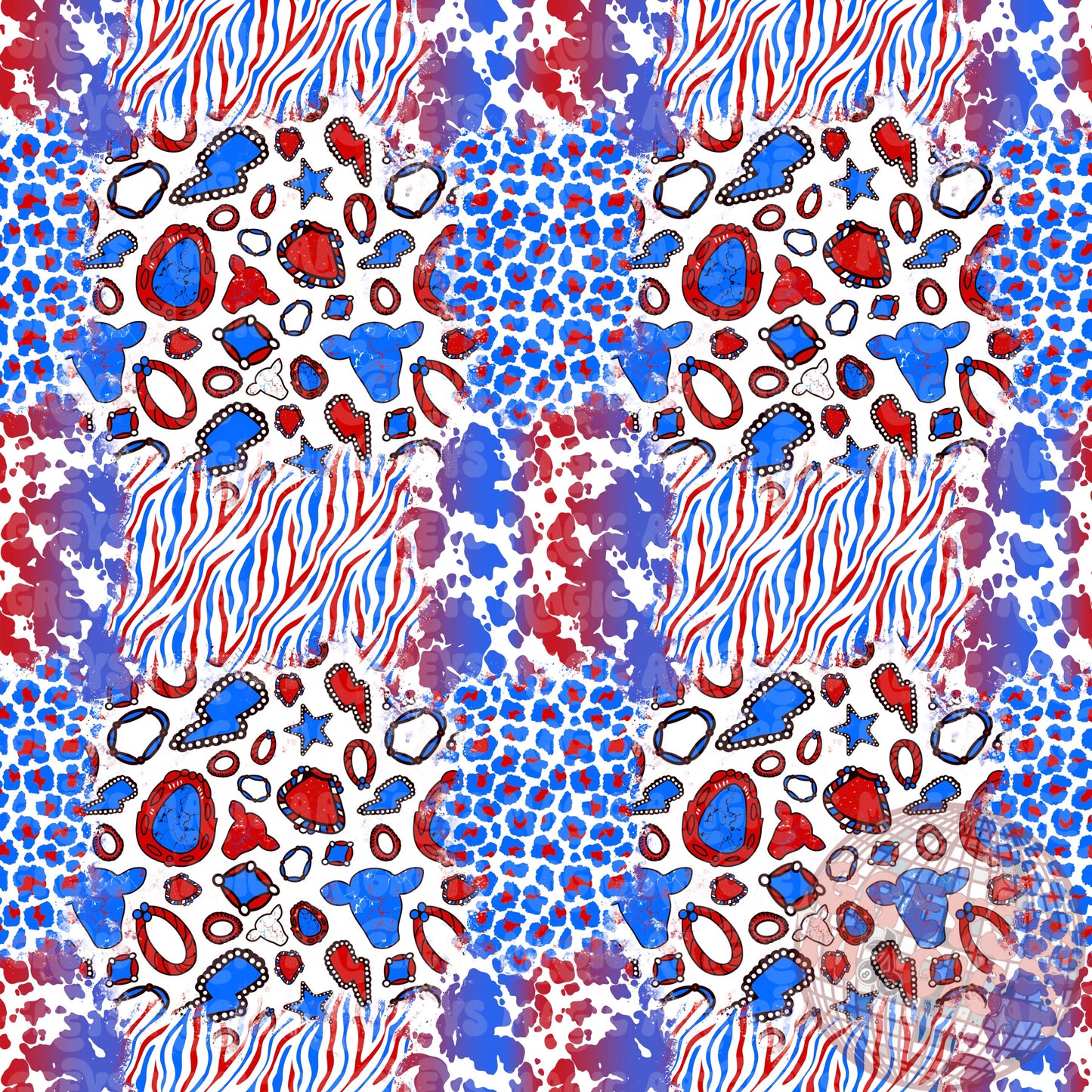 Fourth Of July Cowprint Zebra Cheetah Concho Mashup Seamless File