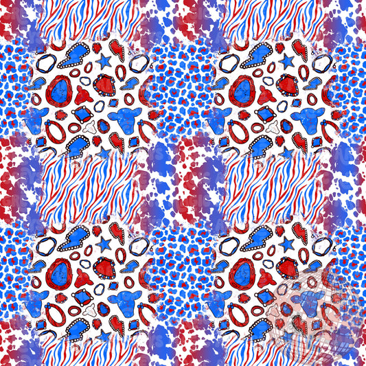Fourth Of July Cowprint Zebra Cheetah Concho Mashup Seamless File