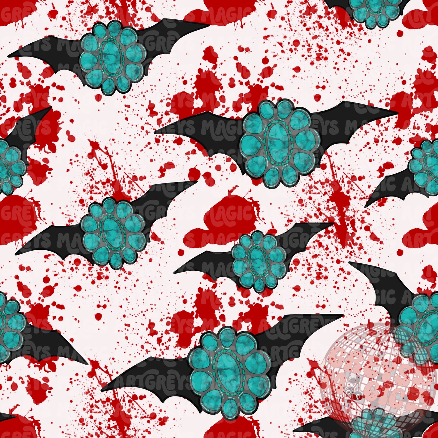 Bloody Splatter Turquoise Bat Conchos Seamless File