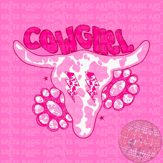 Pink Cowgirl LongHorn Cowprint PNG
