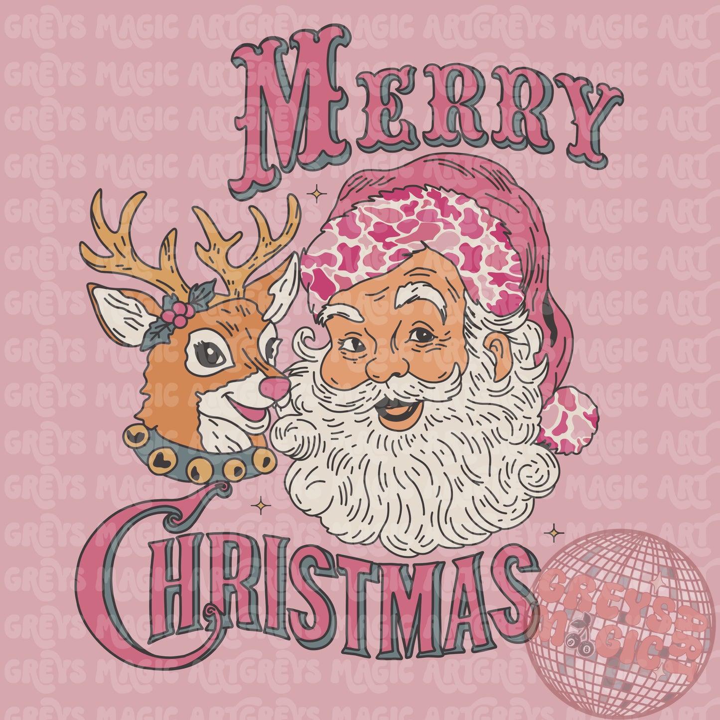 Pink Vintage Merry Christmas PNG