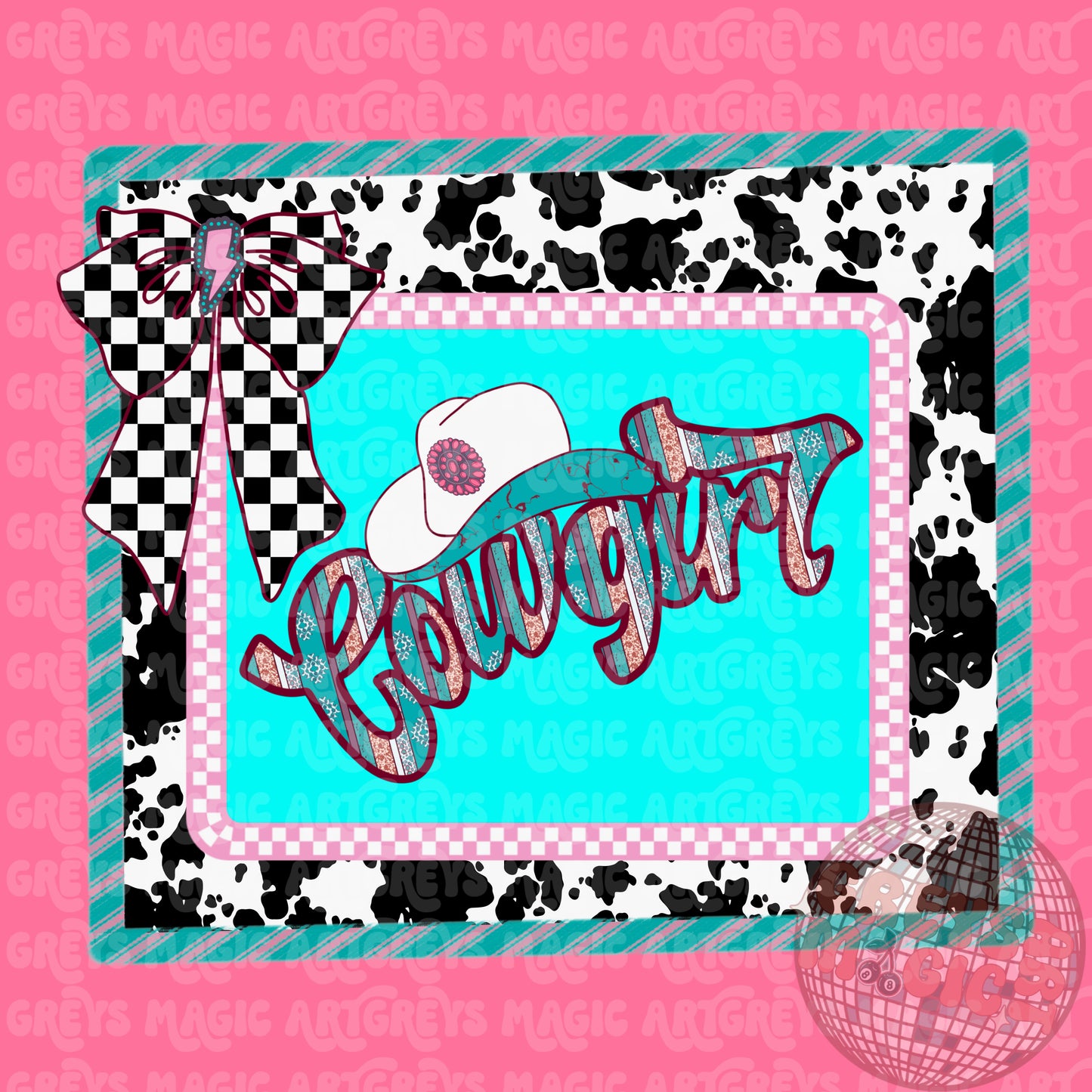 Cowgirl Cowprint Checkered Bow PNG