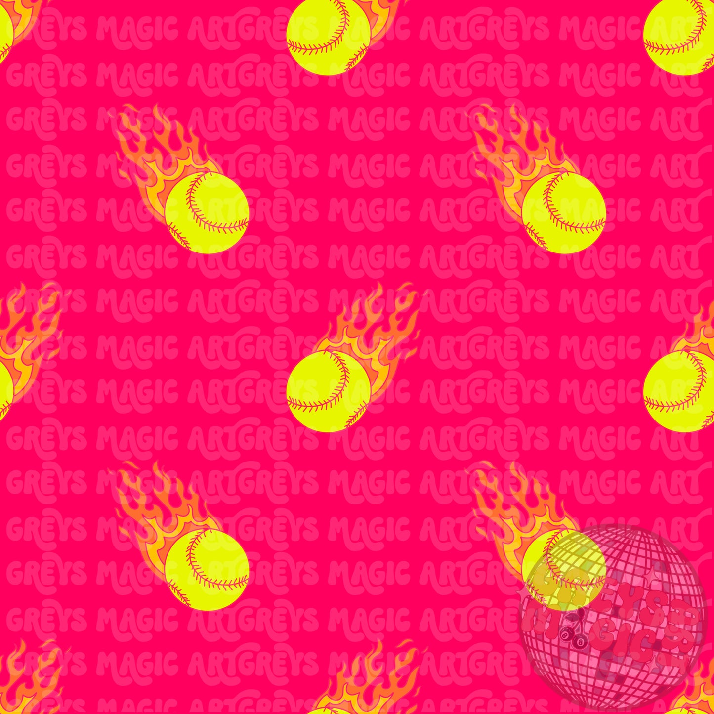 Neon Pink Flame Softballs Seamless File