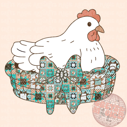 Chicken In Western Quilt Basket PNG