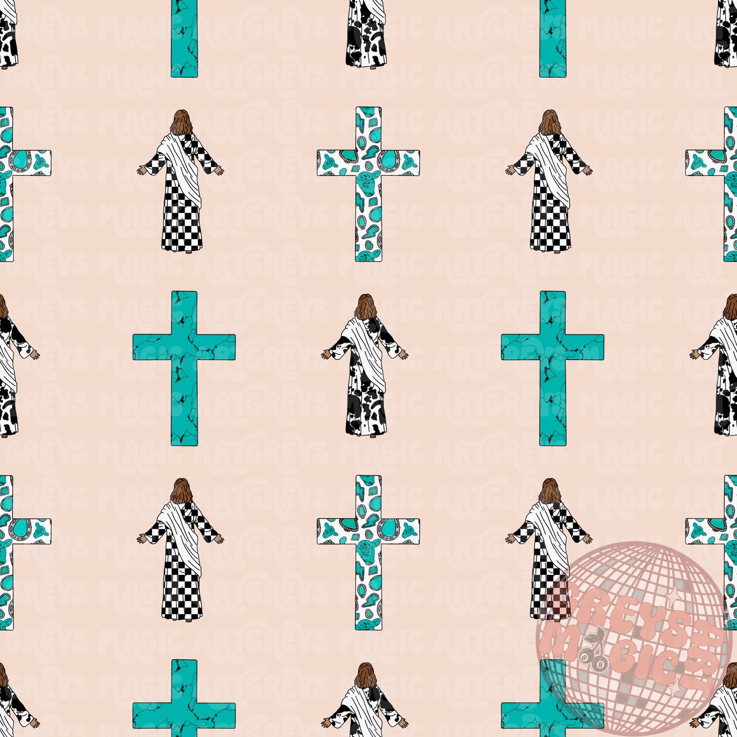Turquoise And Cream Jesus And Cross Seamless File