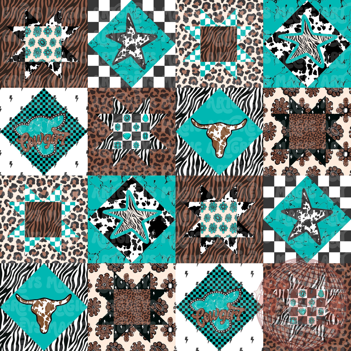 Western Cowgirl Longhorn Patchwork Seamless File