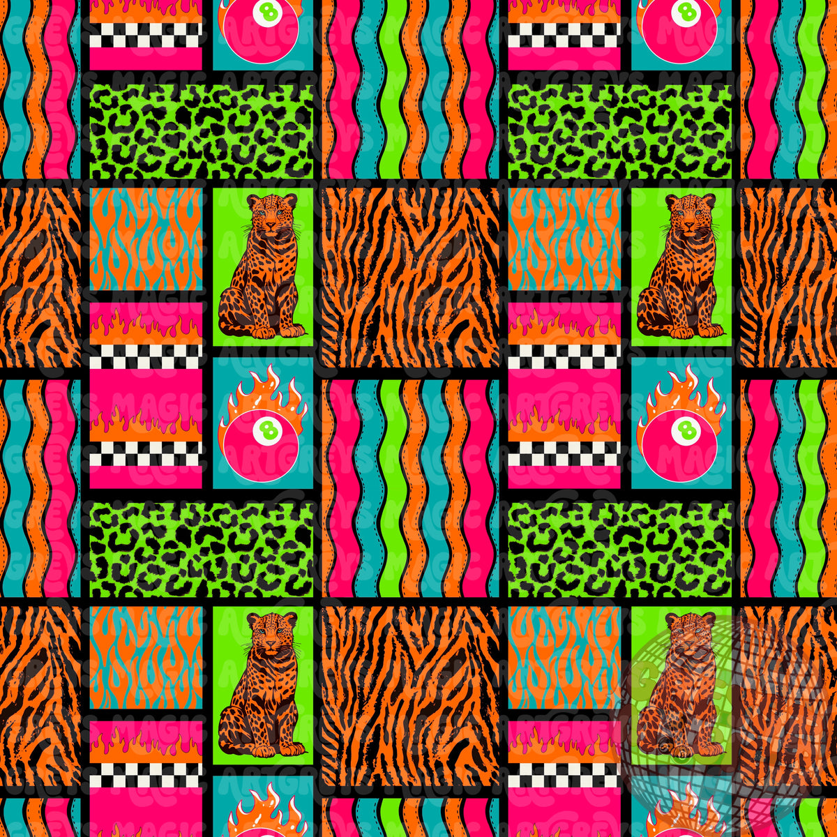 Neon Retro Cheetah Collage Seamless File