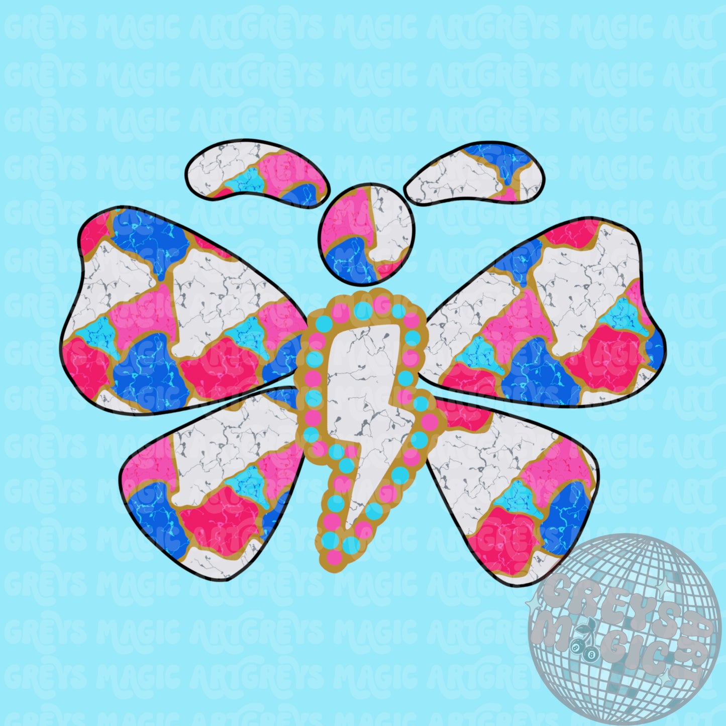 Cotton Candy Turquoise Marble Western Butterfly PNG