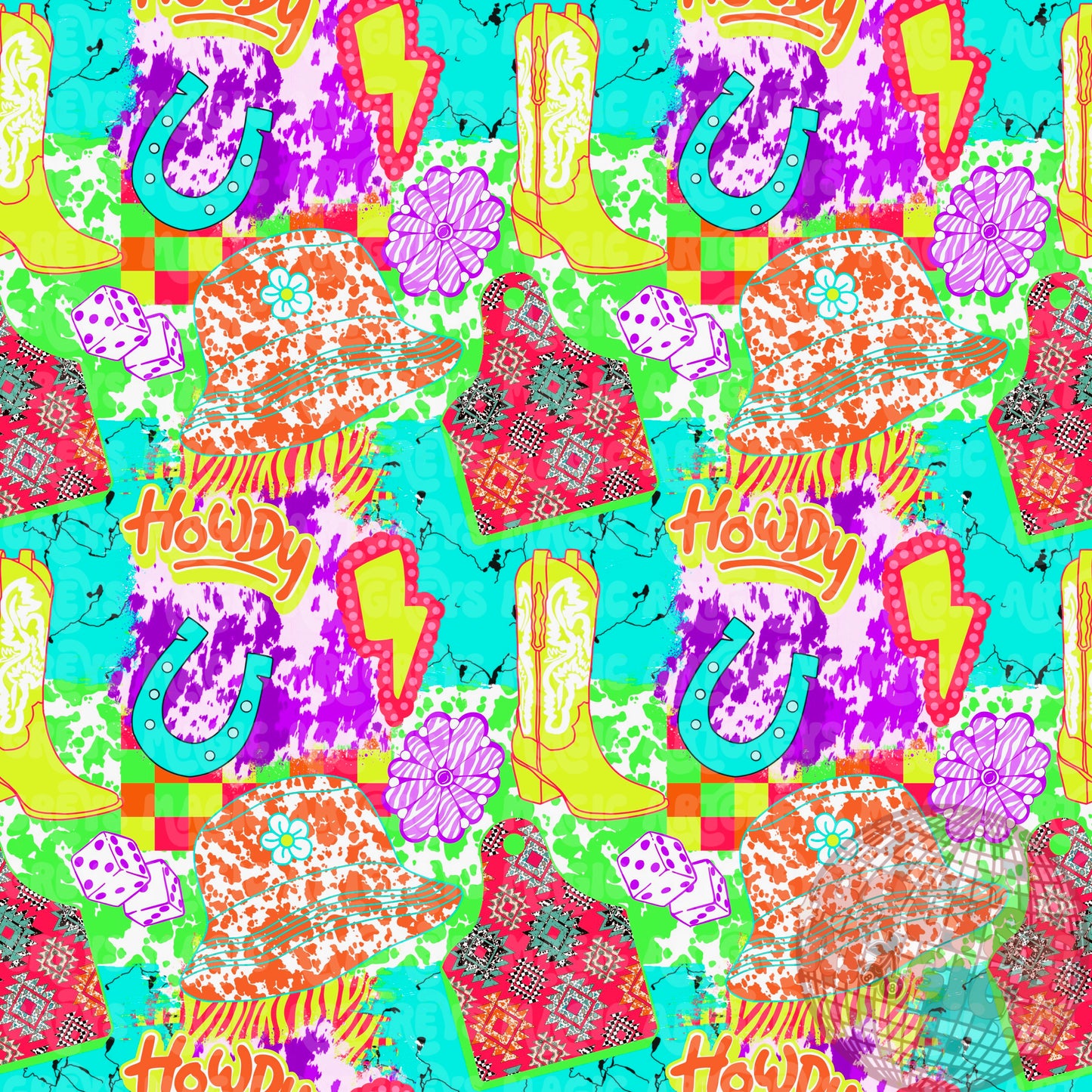 Neon Howdy Summer Patchwork Seamless File