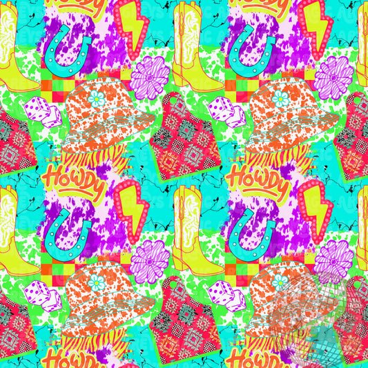 Neon Howdy Summer Patchwork Seamless File