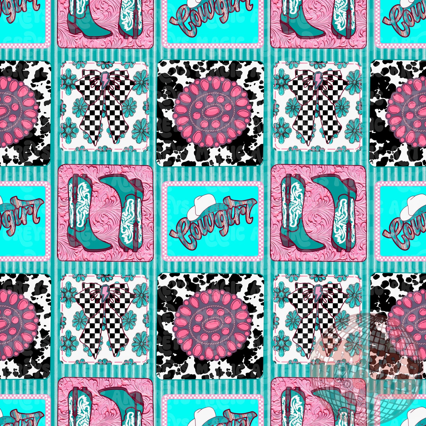 Western Cowgirl Bow Boots Patchwork Seamless File