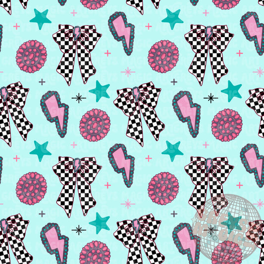 Checkered Western Bows And Lightning Bolt Seamless File