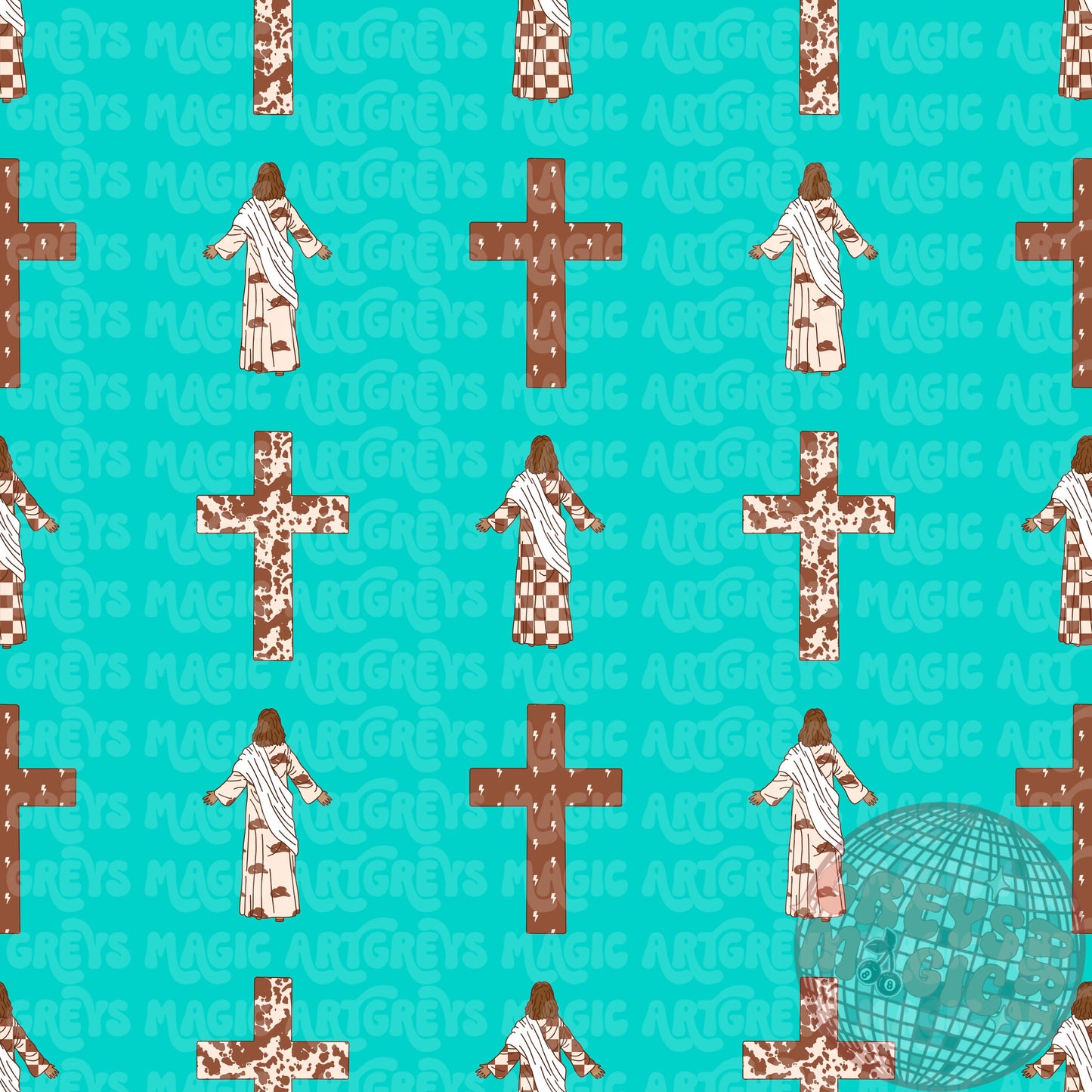 Teal And Neutral Jesus And Cross Seamless File