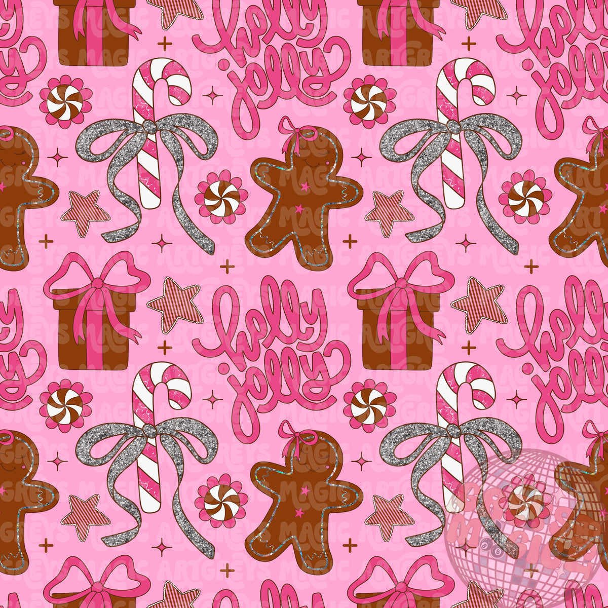 Holly Jolly Pink Christmas Gingerbread Girls Seamless File