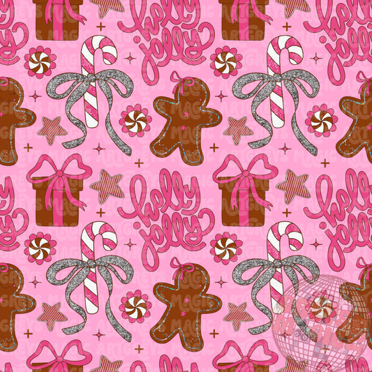 Holly Jolly Pink Christmas Gingerbread Girls Seamless File