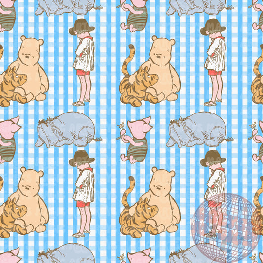 Blue Gingham Bear & Friends Seamless File