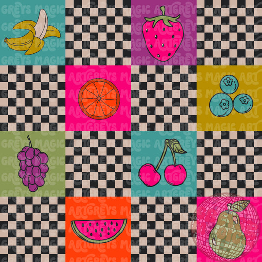Checkered Summer Fruits Seamless File