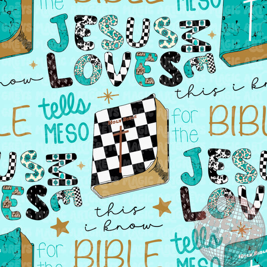 Blue Western Jesus Loves Me Seamless File