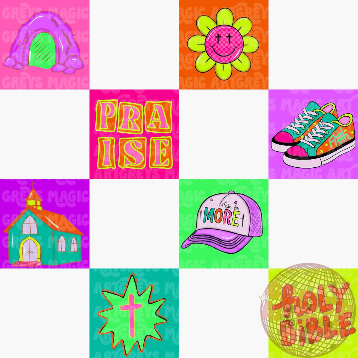 Religious Neon Checkers Seamless File