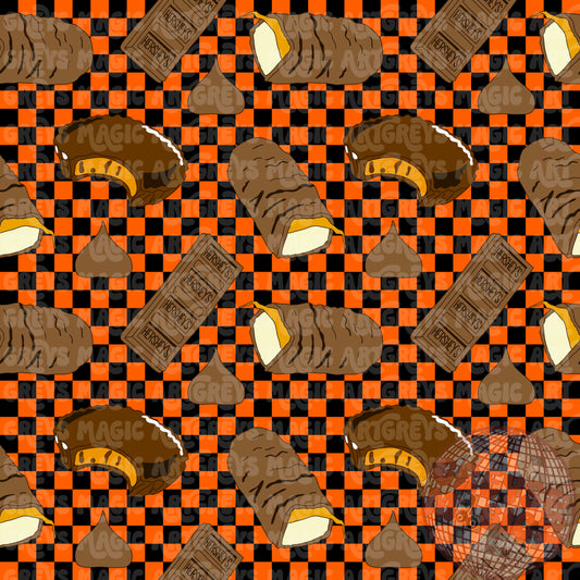 Orange & Black Checkered Halloween Candy Seamless File