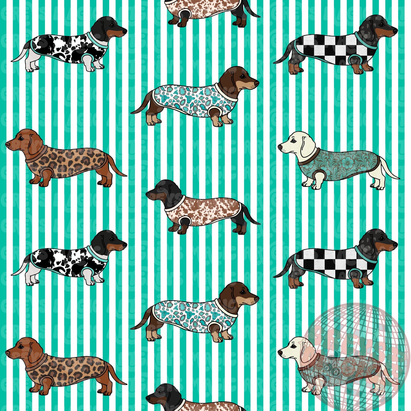 Turquoise Striped Western Dachshund Seamless File