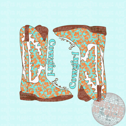 Leather Tooled Cowgirl Boots PNG