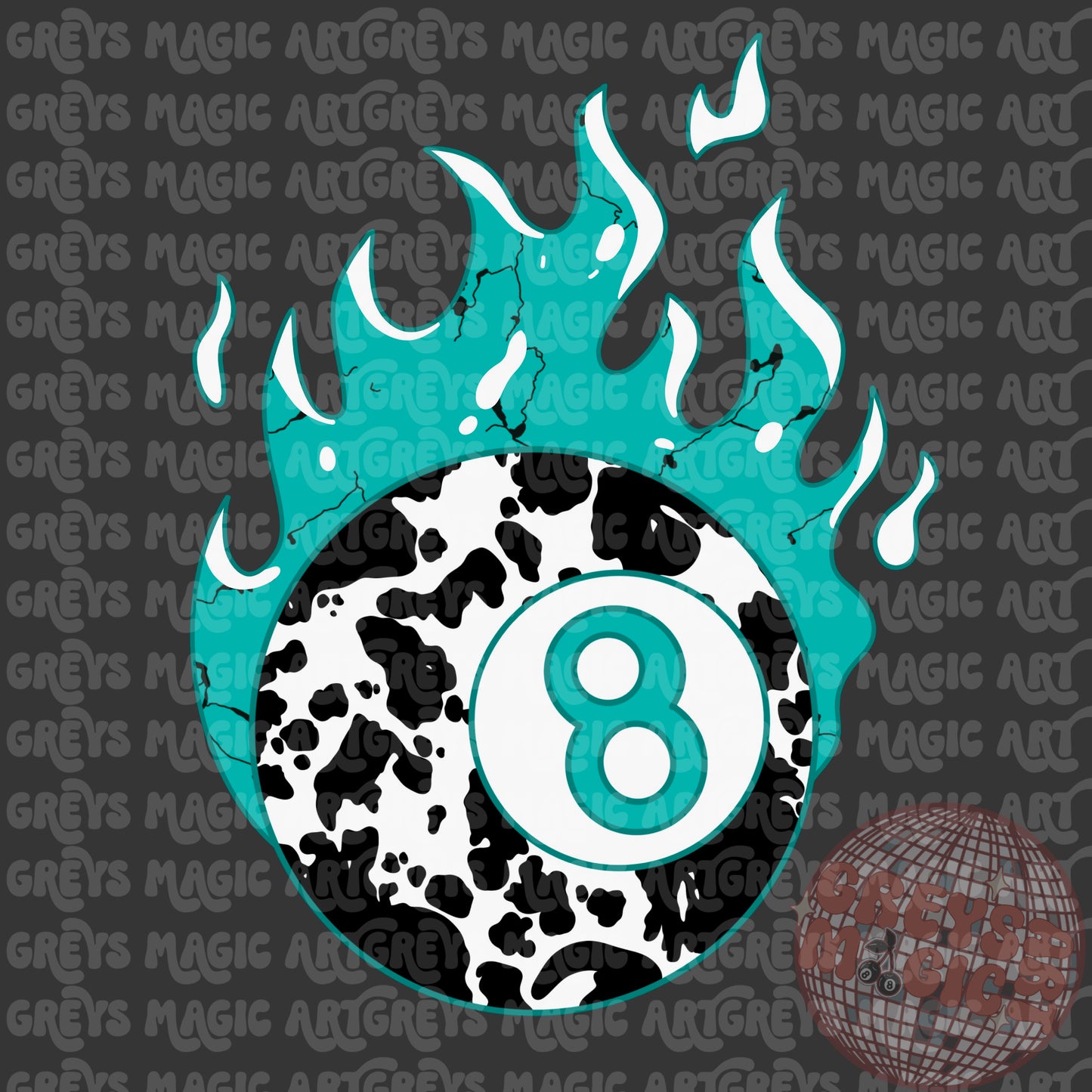 Turquoise Stone Flame Cowhide 8Ball PNG