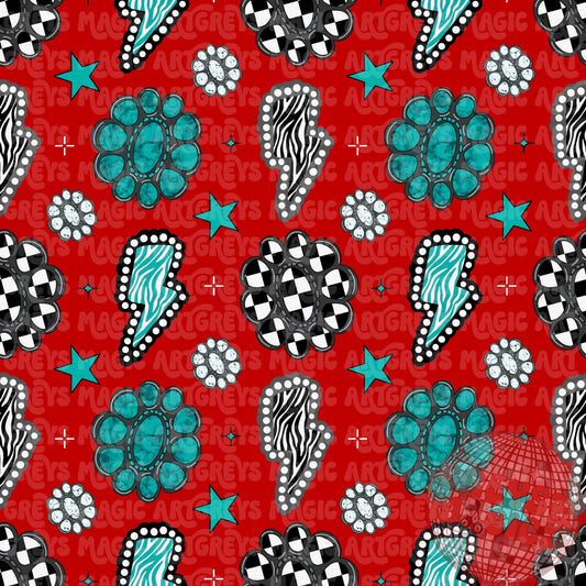 Zebra Checkered Turquoise Stone Conchos Seamless File