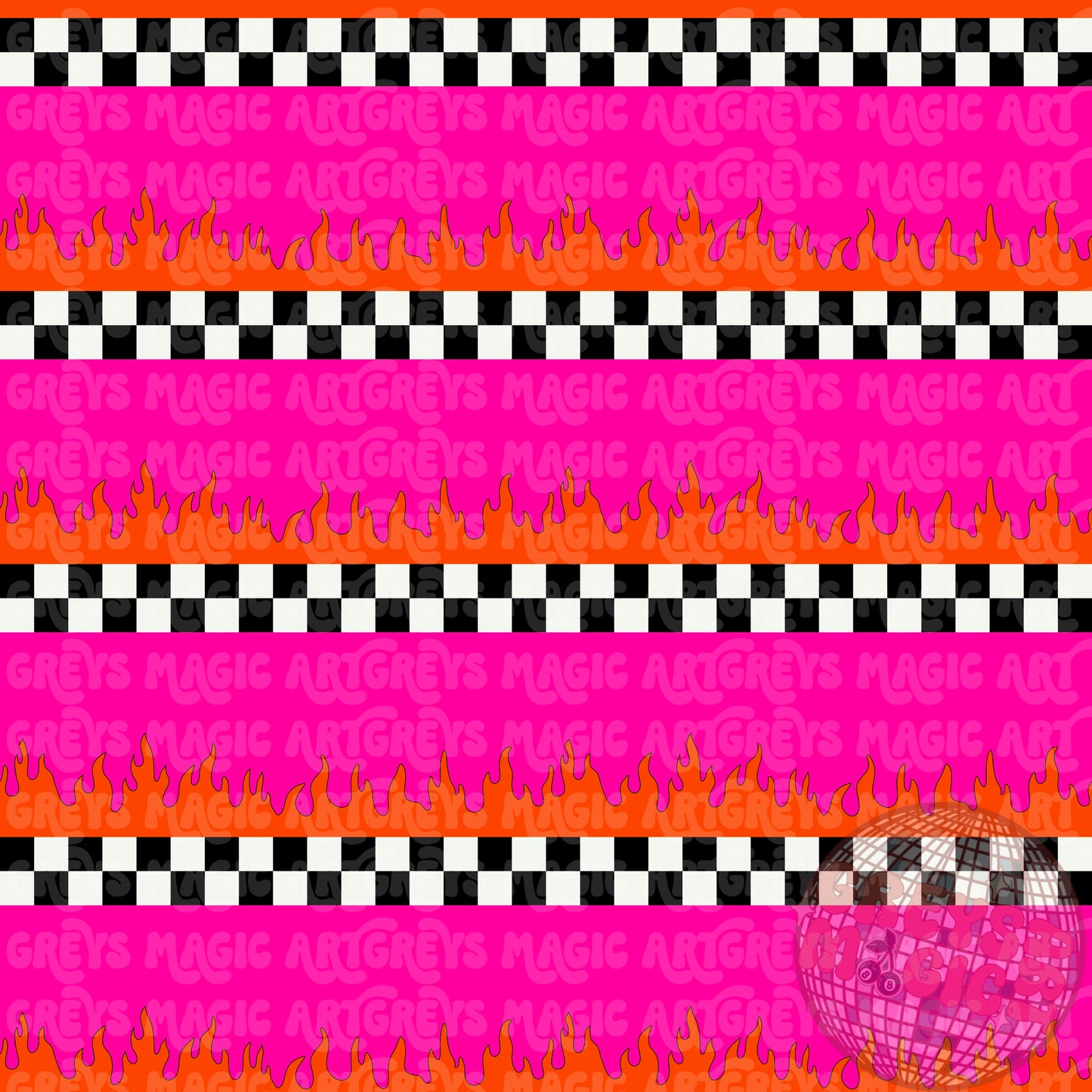 Checkered Neon Pink Flame Stripes Seamless File