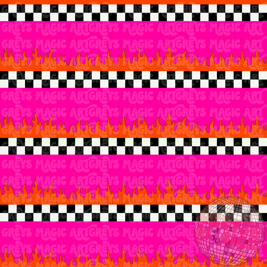 Checkered Neon Pink Flame Stripes Seamless File