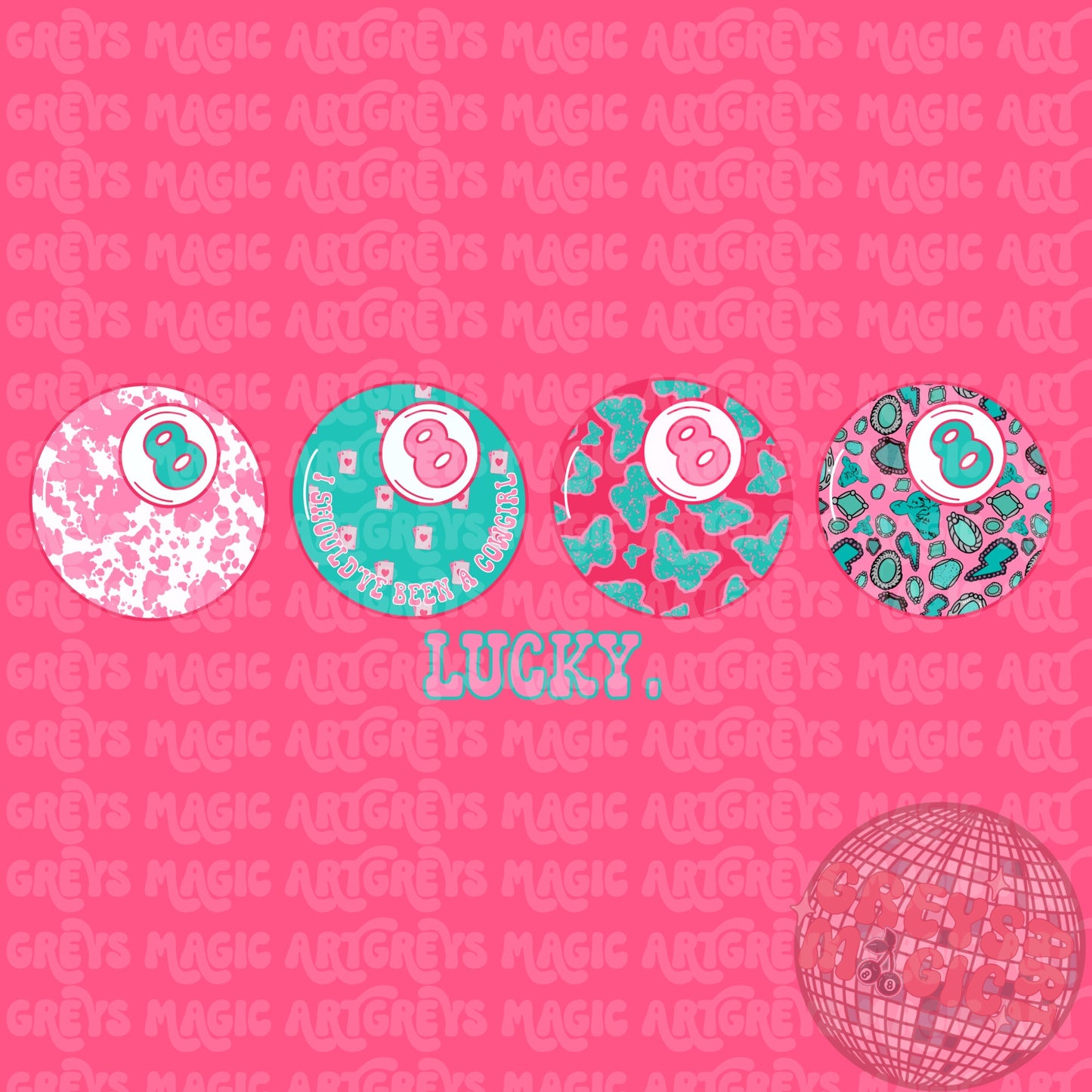 Pink/Teal Western Lucky 8ball PNG