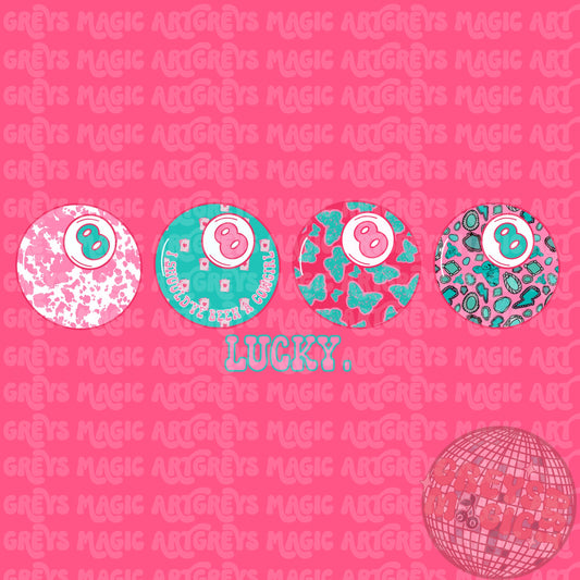 Pink/Teal Western Lucky 8ball PNG