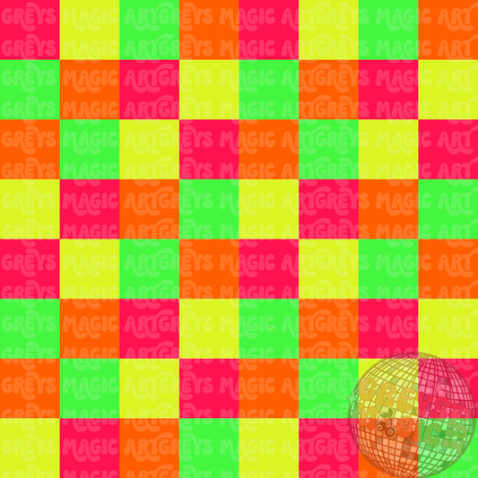 Neon Pink Yellow Orange Green Checkered Seamless File