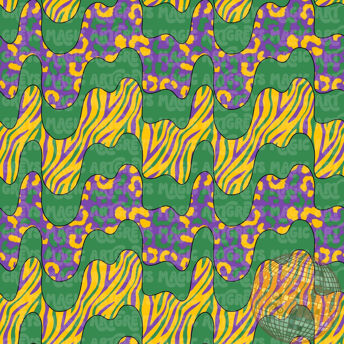 Mardi Gras Animal Print Drip Lines Seamless File