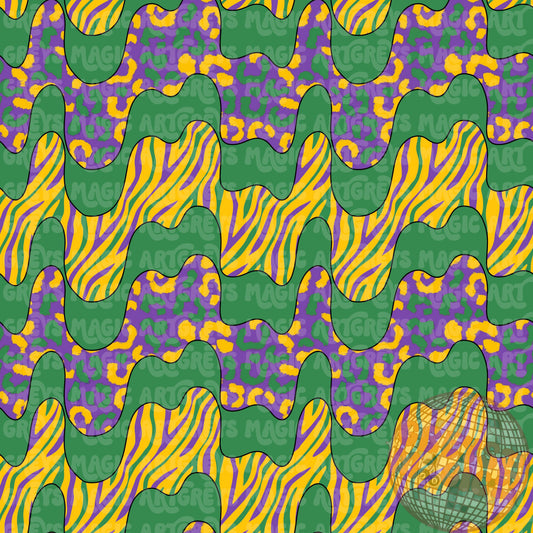 Mardi Gras Animal Print Drip Lines Seamless File