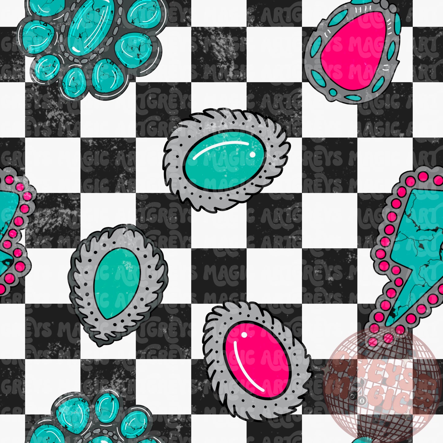 Distressed Checkered Pink And Blue Concho Seamless File